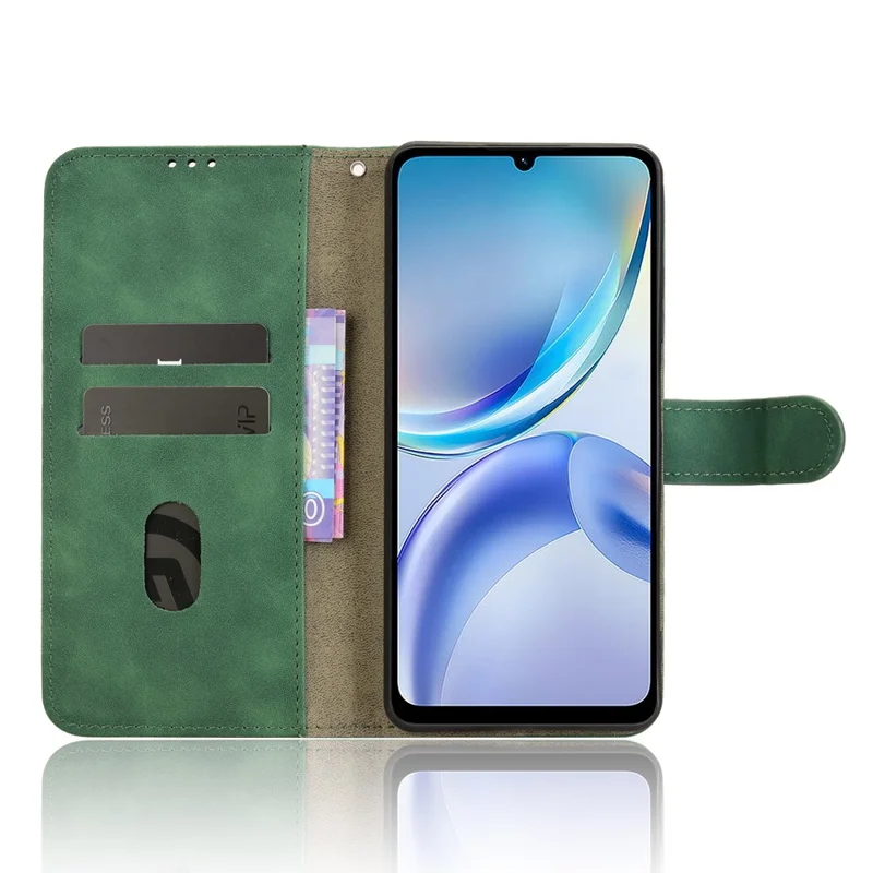 Funda de Cuero Estilo Piel para ZTE Blade A36 - Antideslizante, Tipo Cartera Abatible - Verde