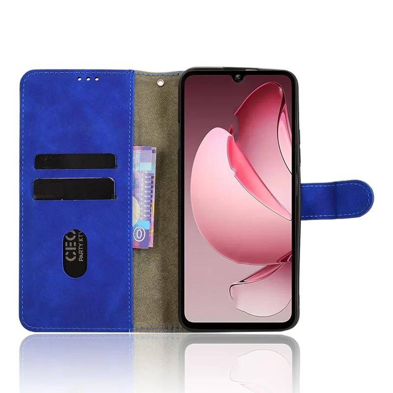 For Oukitel C60 Pro  /  C60 Leather Case Skin Feel Anti Drop Wallet Flip Phone Cover - Blue