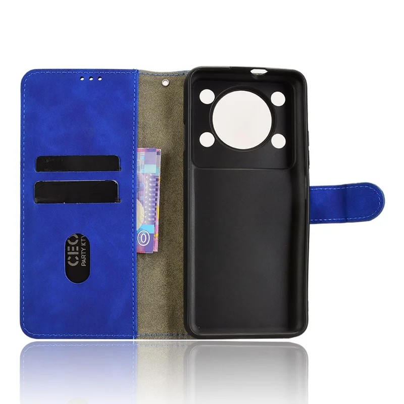 For Oukitel C60 Pro  /  C60 Leather Case Skin Feel Anti Drop Wallet Flip Phone Cover - Blue