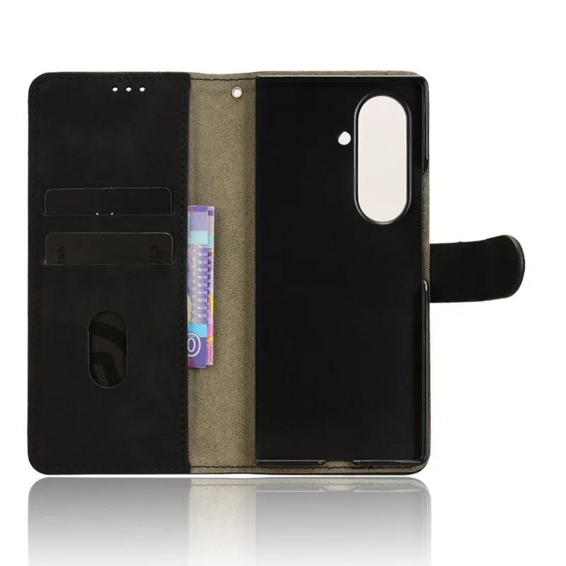 Étui en cuir pour Samsung Galaxy Z Fold7 5G - Effet peau, Anti-chute, Portefeuille à rabat - Noir