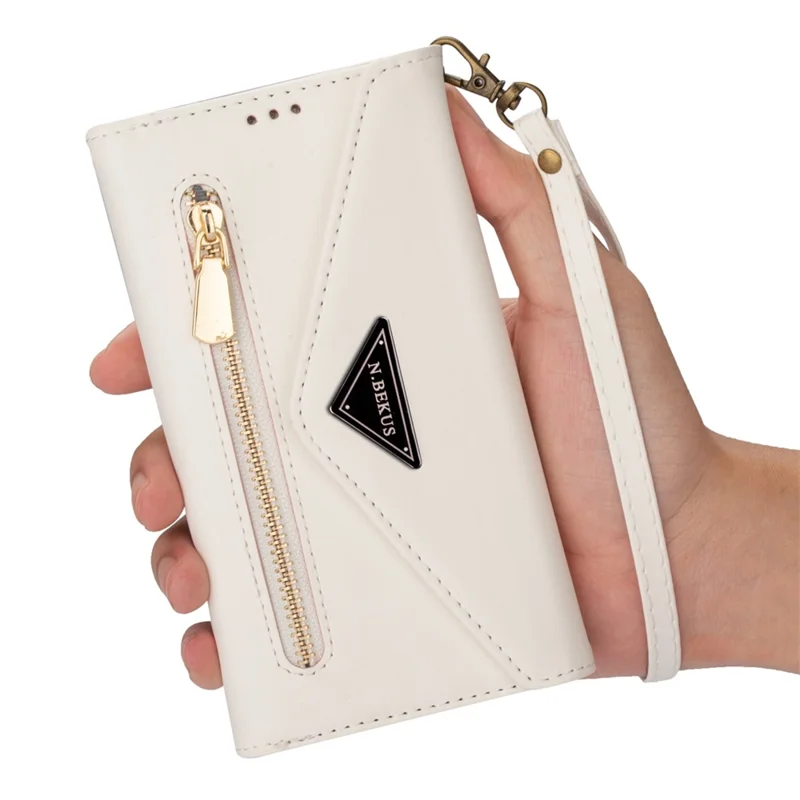 N.BEKUS Funda Tipo Cartera de Cuero con Tacto Suave para iPhone 17 con Correas - Blanco