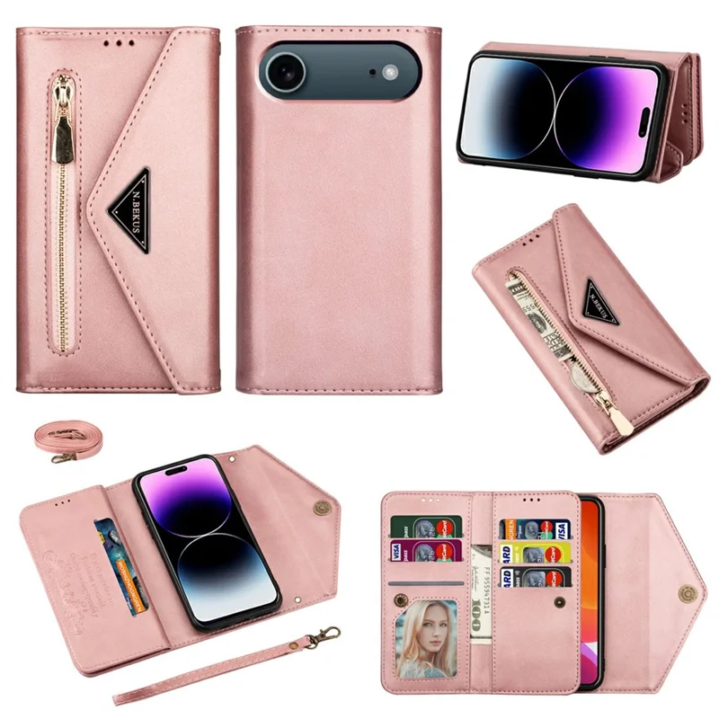 N.BEKUS Per iPhone 17 Custodie Air Cover in Pelle Effetto Soft-Touch con Laccetti - Oro Rosa