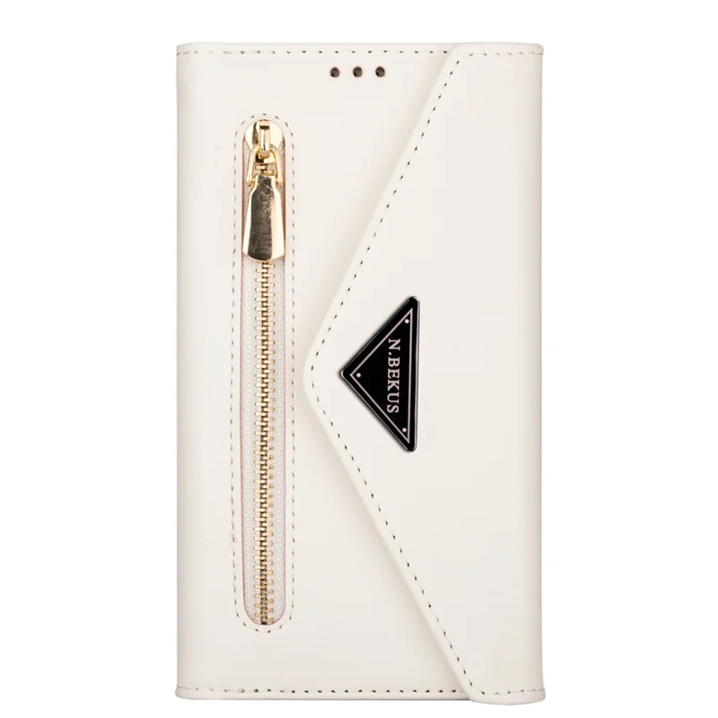 N.BEKUS For iPhone Air Cases Skin-Touch Leather Wallet Phone Cover with Straps - White