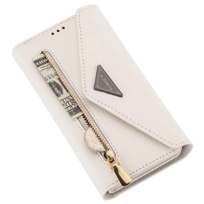N.BEKUS For iPhone Air Cases Skin-Touch Leather Wallet Phone Cover with Straps - White
