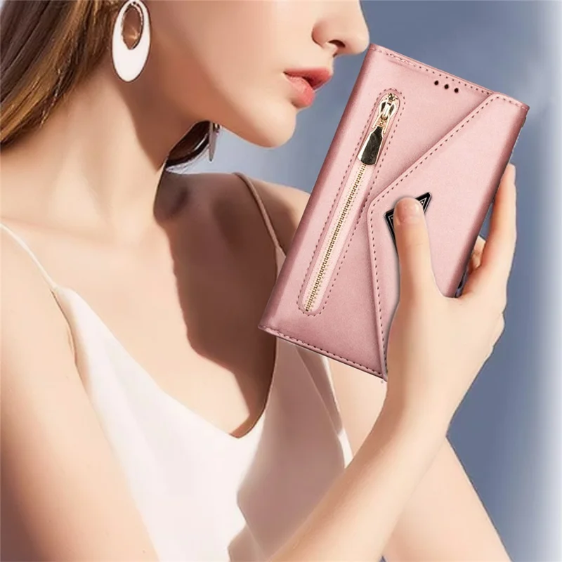 N.BEKUS para Capas de iPhone 17 Pro Couro Toque na Pele Carteira com Alças - Dourado Rosa