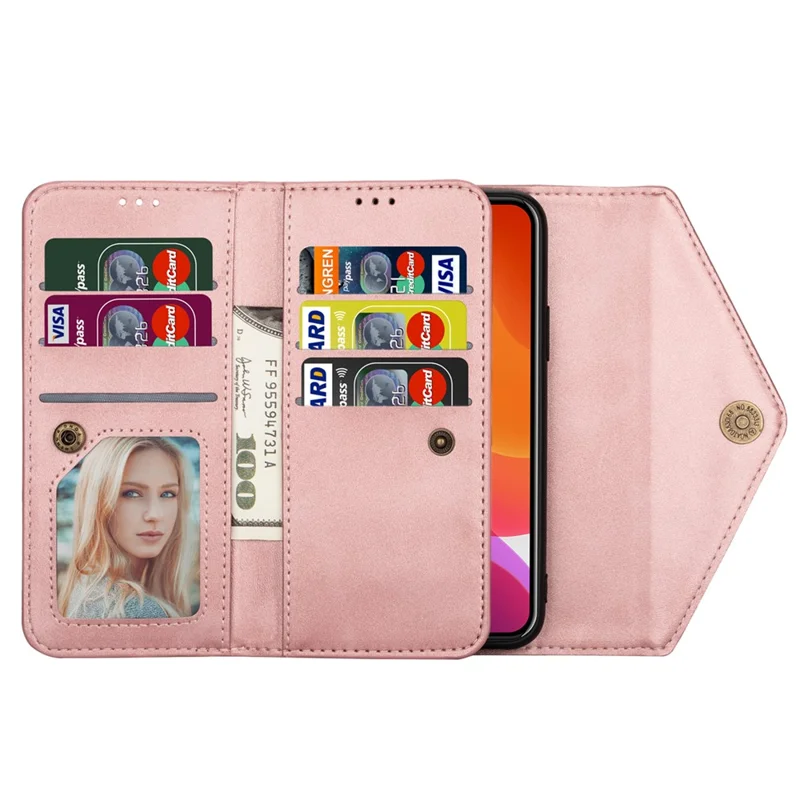 N.BEKUS para Capas de iPhone 17 Pro Couro Toque na Pele Carteira com Alças - Dourado Rosa