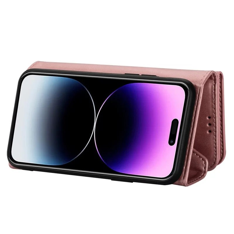 N.BEKUS para Capas de iPhone 17 Pro Couro Toque na Pele Carteira com Alças - Dourado Rosa