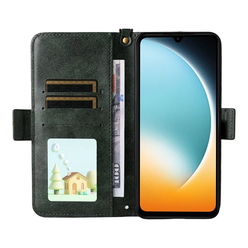 For Xiaomi Redmi A5 4G (171.7mm) / Poco C71 4G Leather Case Magnetic Closure Wallet Stand Phone Cover with Crossbody Strap - Green