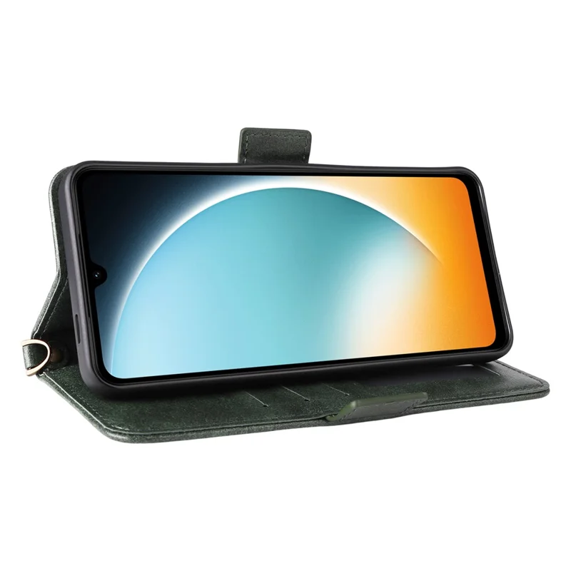 For Xiaomi Redmi A5 4G (171.7mm) / Poco C71 4G Leather Case Magnetic Closure Wallet Stand Phone Cover with Crossbody Strap - Green