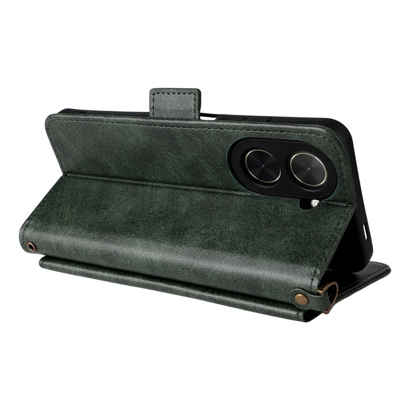 For Xiaomi Redmi A5 4G (171.7mm) / Poco C71 4G Leather Case Magnetic Closure Wallet Stand Phone Cover with Crossbody Strap - Green