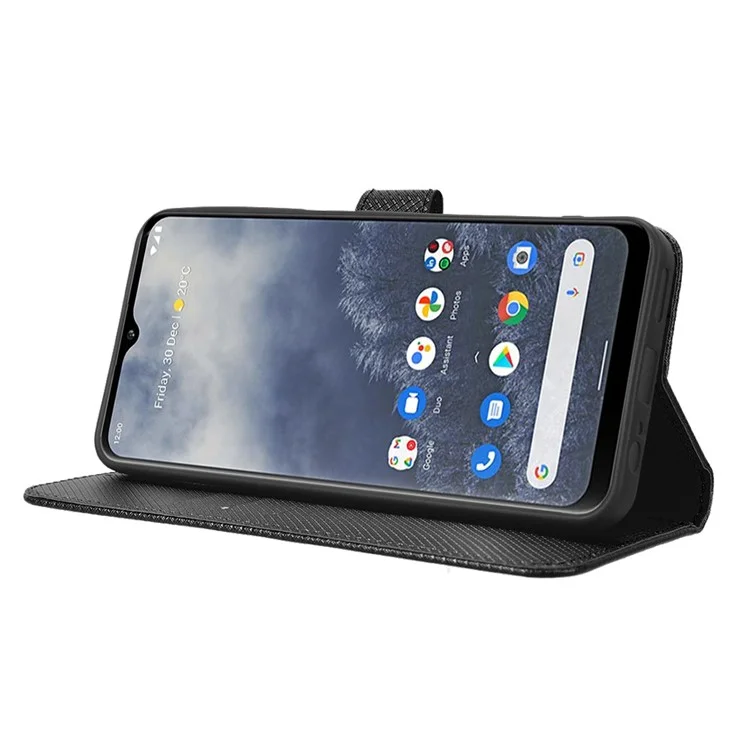 For Nokia G60 5G Diamond Texture PU Leather Stand Case Anti-scratch Folio Flip Phone Wallet Cover - Black