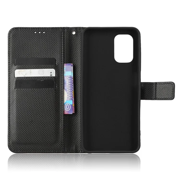 For Nokia G60 5G Diamond Texture PU Leather Stand Case Anti-scratch Folio Flip Phone Wallet Cover - Black