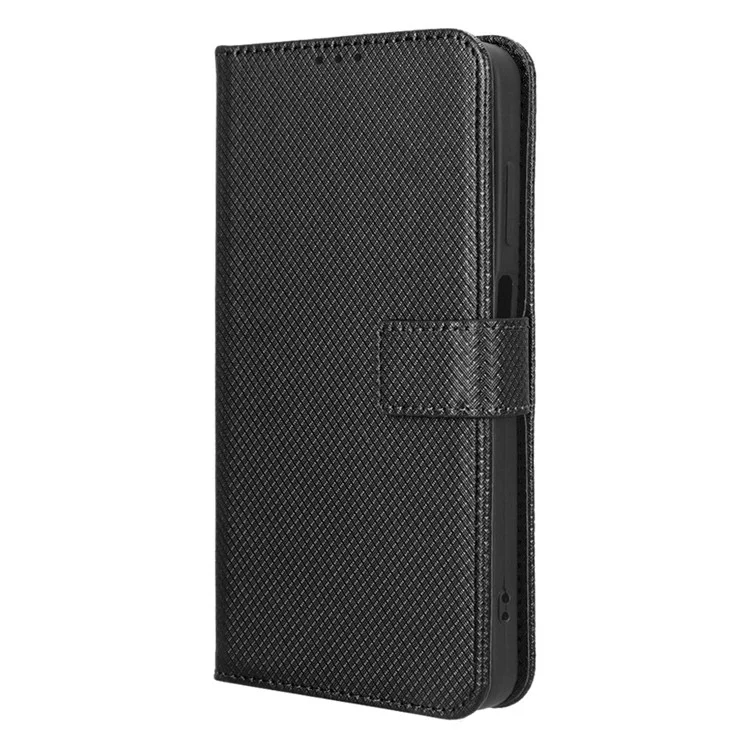 For Nokia G60 5G Diamond Texture PU Leather Stand Case Anti-scratch Folio Flip Phone Wallet Cover - Black