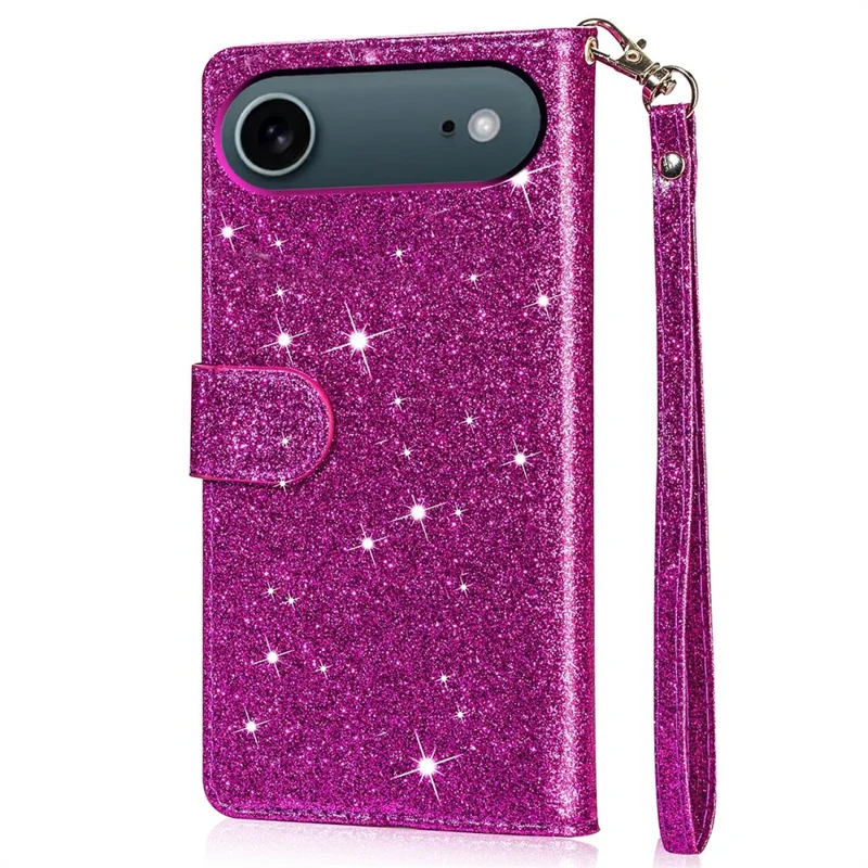 Étui à paillettes avec support pour iPhone 17 et pochette à fermeture éclair - Violet