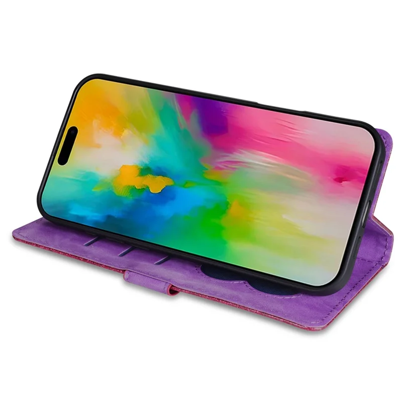 For iPhone 17 Pro Stand Case Glitter Phone Leather Cover Zipper Pocket - Purple