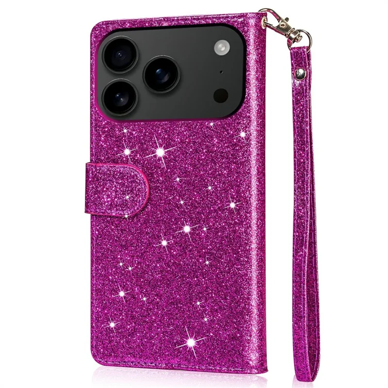 For iPhone 17 Pro Stand Case Glitter Phone Leather Cover Zipper Pocket - Purple