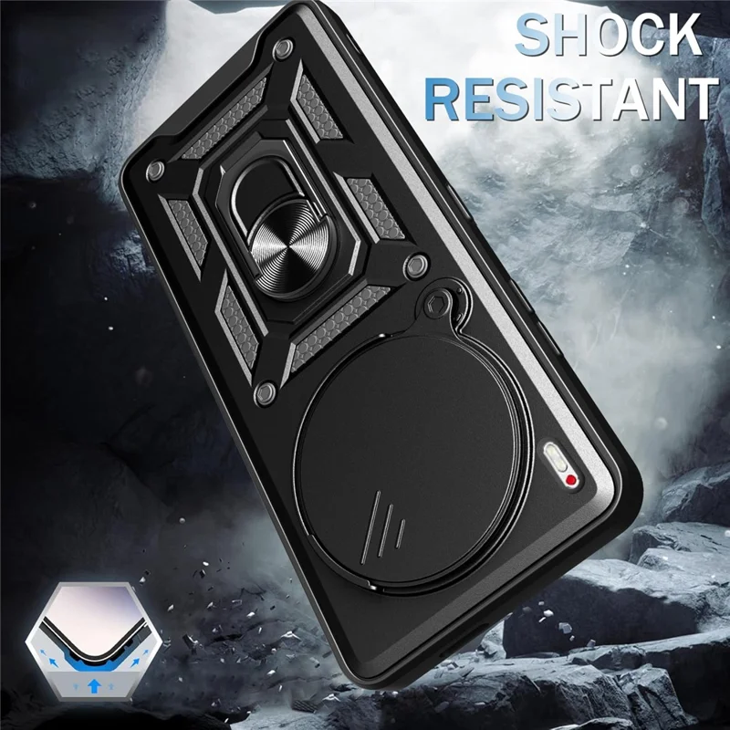 For TECNO Camon 40 Premier 5G Case with Slide Camera Lid PC + TPU Kickstand Phone Cover - Black