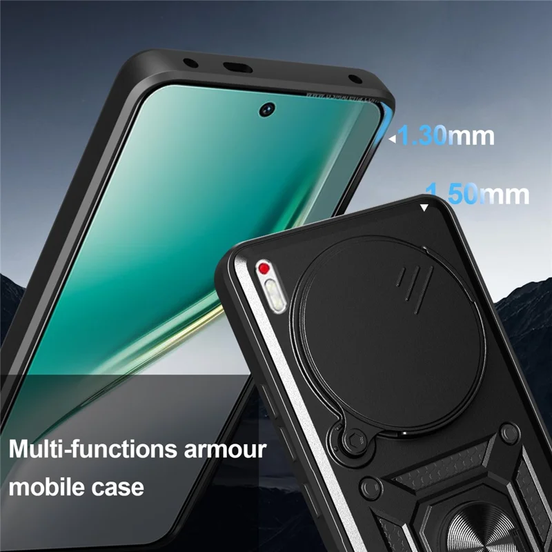 For TECNO Camon 40 Premier 5G Case with Slide Camera Lid PC + TPU Kickstand Phone Cover - Black