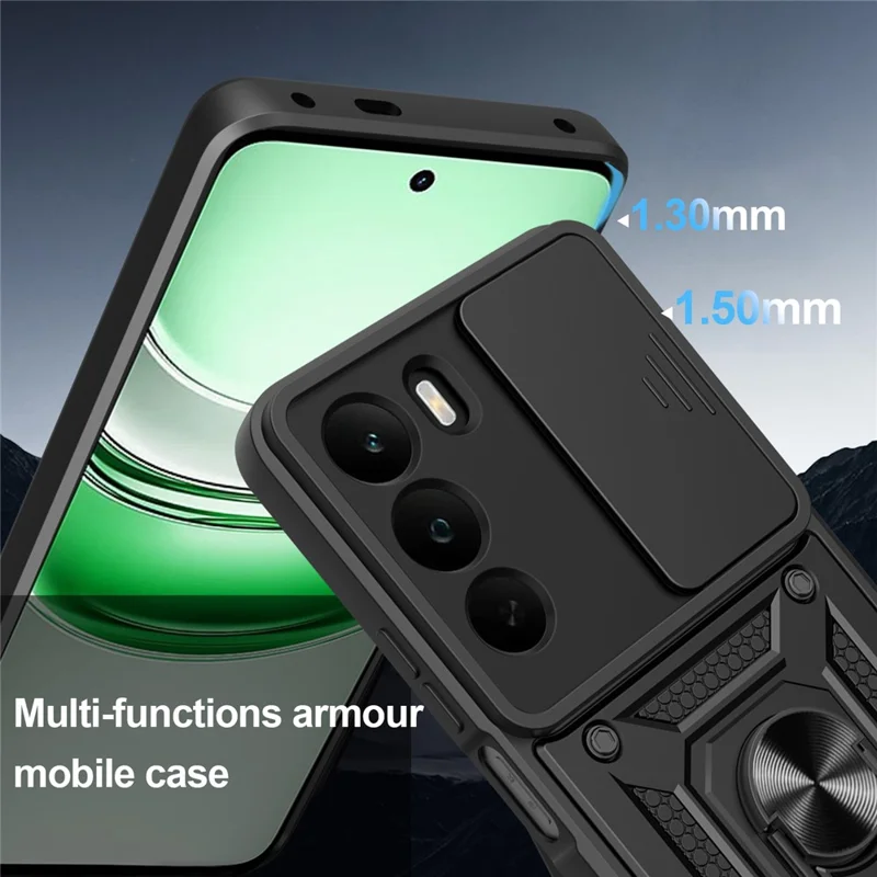 For Realme C71 4G Case with Slide Camera Lid PC + TPU Kickstand Phone Cover - Gold