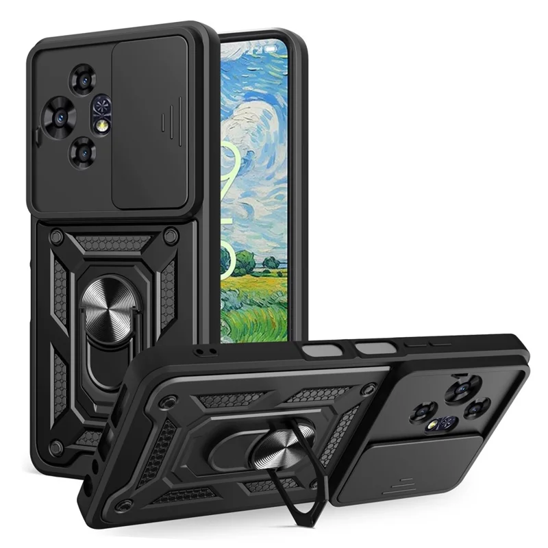 For TCL 50 Pro NxtPaper 5G Case with Slide Camera Lid PC + TPU Kickstand Phone Cover - Black