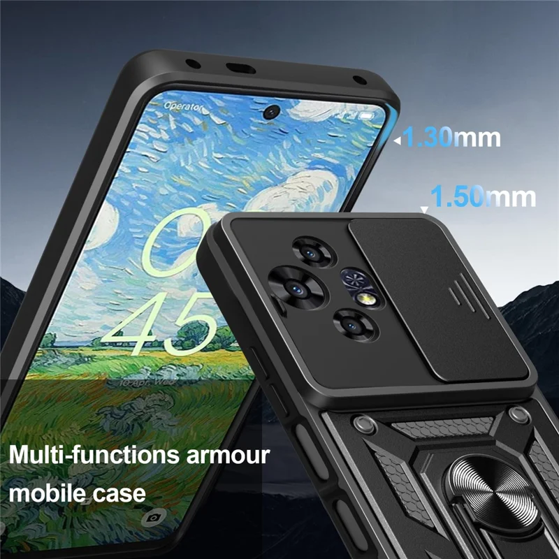 For TCL 50 Pro NxtPaper 5G Case with Slide Camera Lid PC + TPU Kickstand Phone Cover - Black