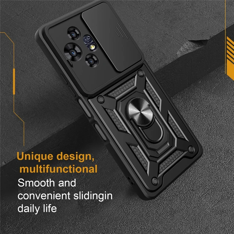 For TCL 50 Pro NxtPaper 5G Case with Slide Camera Lid PC + TPU Kickstand Phone Cover - Black
