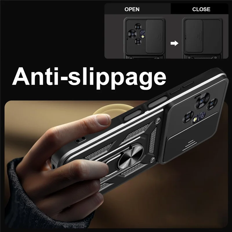 For TCL 50 Pro NxtPaper 5G Case with Slide Camera Lid PC + TPU Kickstand Phone Cover - Silver