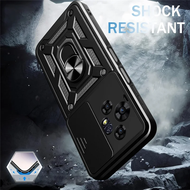 For TCL 50 Pro NxtPaper 5G Case with Slide Camera Lid PC + TPU Kickstand Phone Cover - Silver