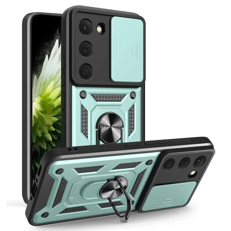 For TECNO Spark 40 Pro 4G Case with Slide Camera Lid PC + TPU Kickstand Phone Cover - Green