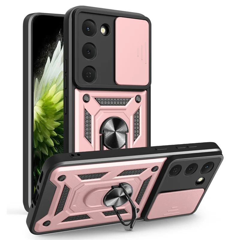 For TECNO Spark 40 Pro 4G Case with Slide Camera Lid PC + TPU Kickstand Phone Cover - Rose Gold