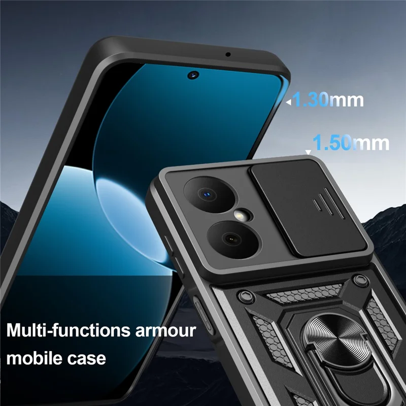 For Huawei Nova Y73 4G Case with Slide Camera Lid PC + TPU Kickstand Phone Cover - Black