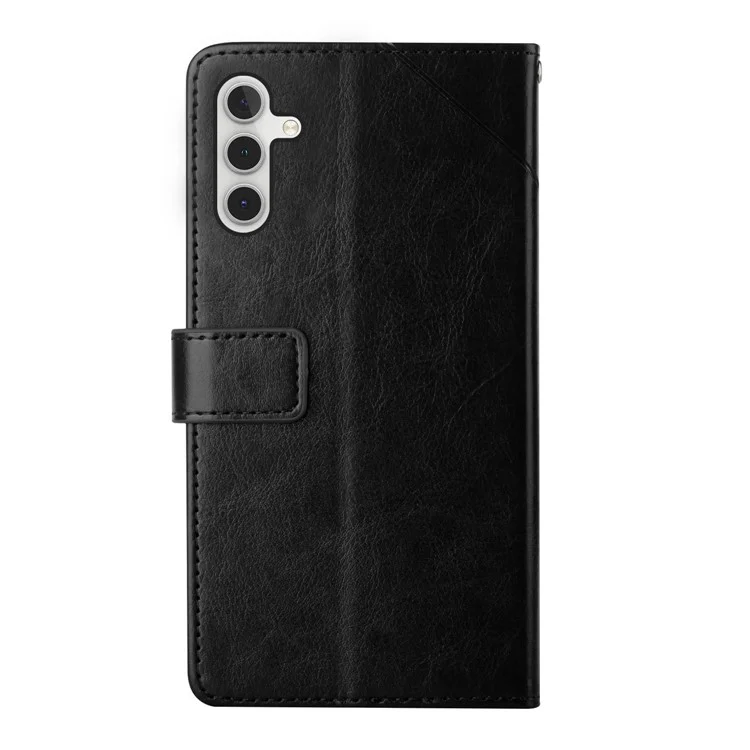 Para Samsung Galaxy A14 5G HT01 PU Líneas de Cuero Impresas en Forma de y Case de Teléfonos Anti-drop Willet Cover With Strap - Negro