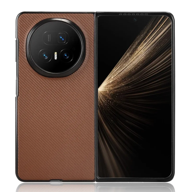 For Honor Magic V5 5G Case Carbon Fiber Texture Shockproof PU + PC Phone Cover - Brown