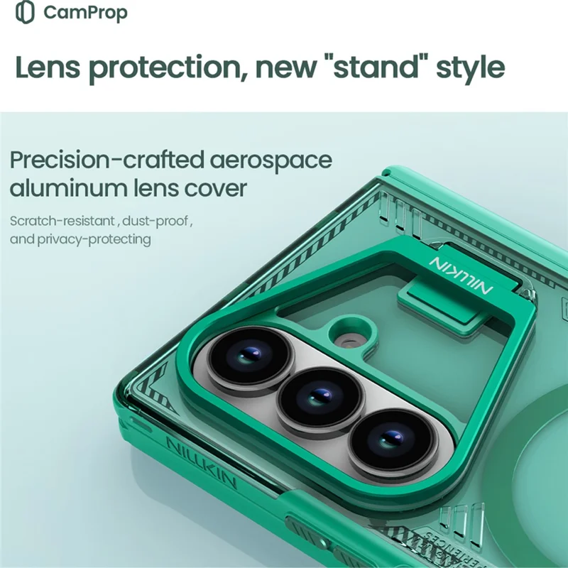 NILLKIN Iceblade Prop Pour Samsung Galaxy Z Fold7 5G Coque Compatible avec MagSafe Cadre d'Objectif Support Béquille PC + TPU Étui de Téléphone - Vert