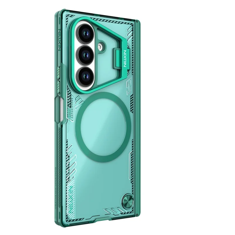 NILLKIN Iceblade Prop Pour Samsung Galaxy Z Fold7 5G Coque Compatible avec MagSafe Cadre d'Objectif Support Béquille PC + TPU Étui de Téléphone - Vert