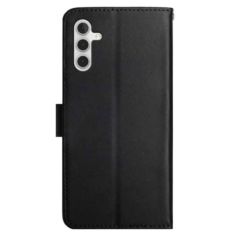 Для Samsung Galaxy A14 5G / A14 4G HT02 Nappa Texture Phone Stand Case Genuine Leather TPU Wallet Folio Flip Cover - Черный