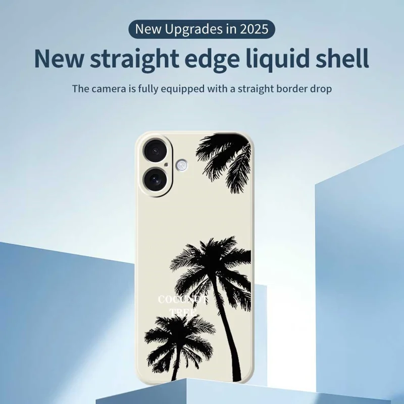 Coque pour iPhone 17 Motif Cocotier Impression à Bords Droits Housse de Protection Arrière en TPU - Beige