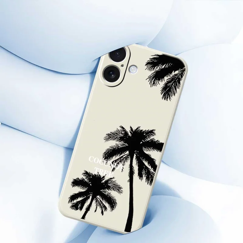 Coque pour iPhone 17 Motif Cocotier Impression à Bords Droits Housse de Protection Arrière en TPU - Beige