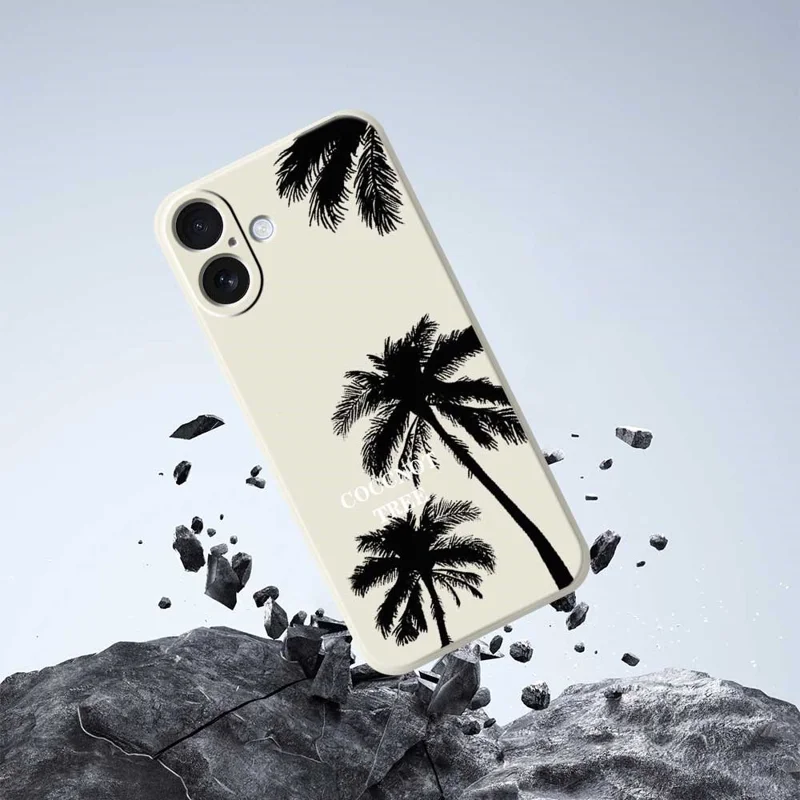 Coque pour iPhone 17 Motif Cocotier Impression à Bords Droits Housse de Protection Arrière en TPU - Beige