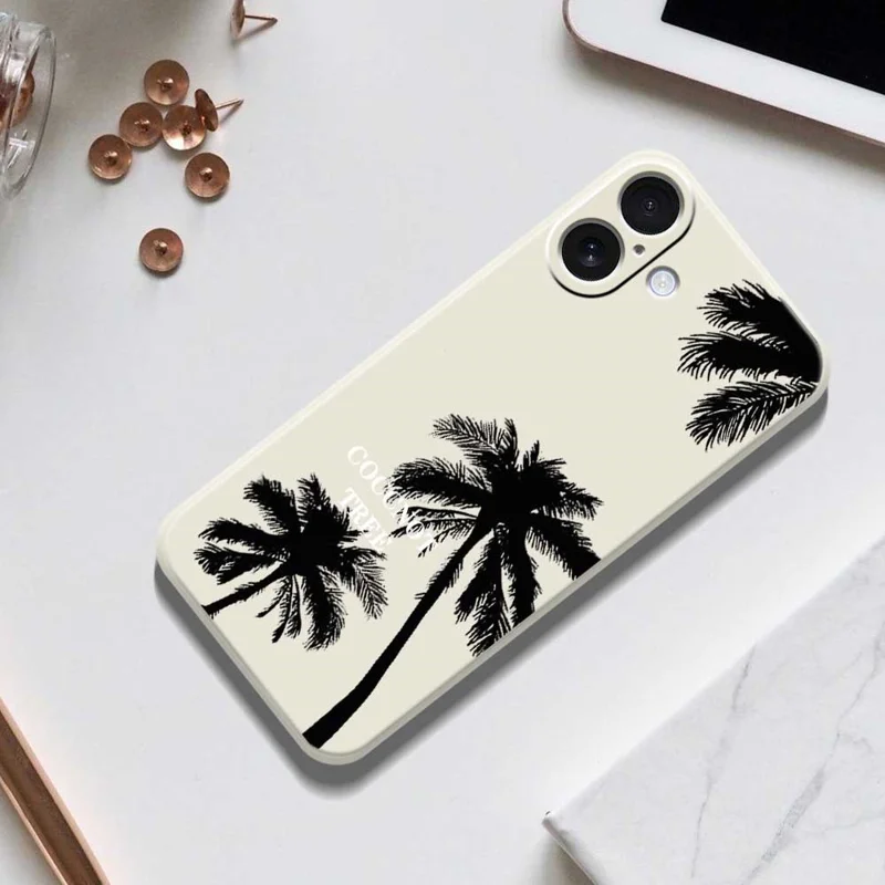 Coque pour iPhone 17 Motif Cocotier Impression à Bords Droits Housse de Protection Arrière en TPU - Beige