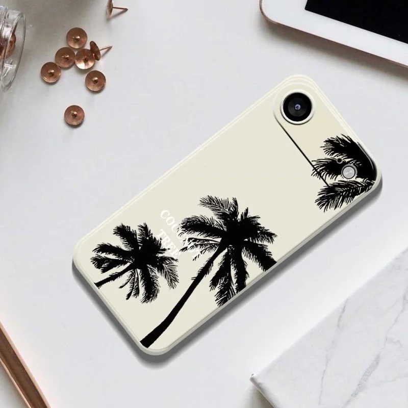 Чехол для iPhone 17 с рисунком кокосовой пальмы, прямыми краями, TPU задняя крышка - бежевый