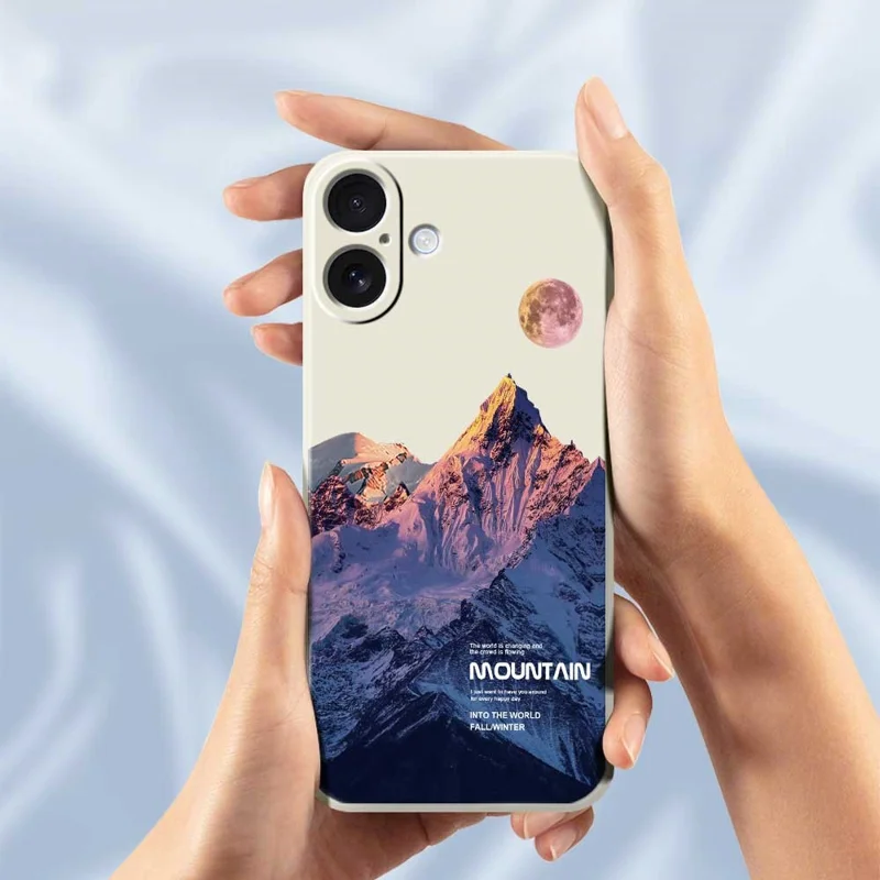 For iPhone 17 Case Blue Snow Mountain Pattern Printing Straight Edge TPU Phone Back Cover - Beige