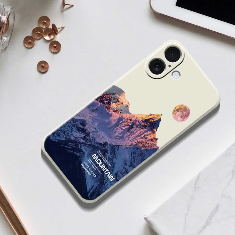 For iPhone 17 Case Blue Snow Mountain Pattern Printing Straight Edge TPU Phone Back Cover - Beige
