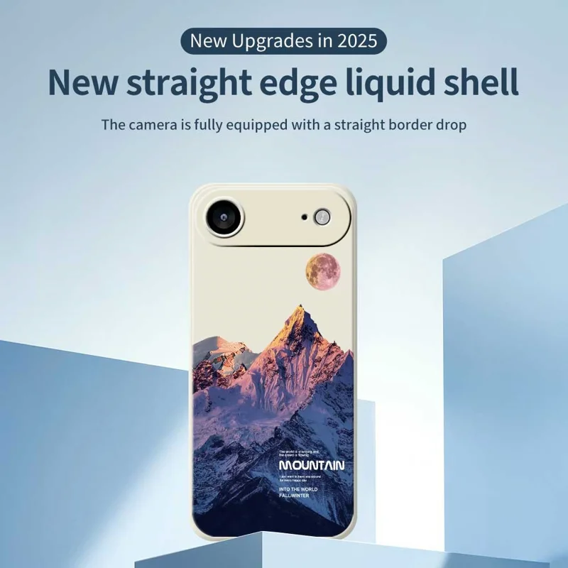 For iPhone 17 Air Case Blue Snow Mountain Pattern Printing Straight Edge TPU Phone Back Cover - Beige
