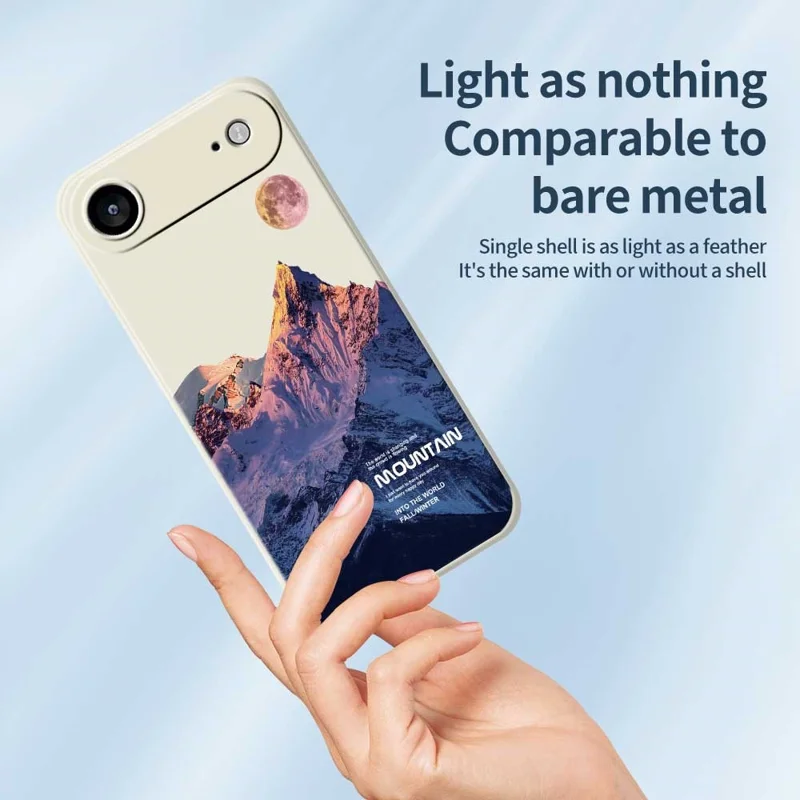 For iPhone 17 Air Case Blue Snow Mountain Pattern Printing Straight Edge TPU Phone Back Cover - Beige