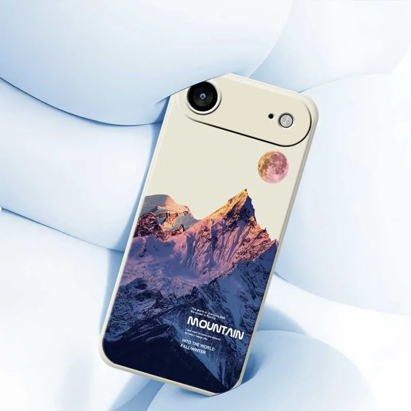 For iPhone 17 Air Case Blue Snow Mountain Pattern Printing Straight Edge TPU Phone Back Cover - Beige