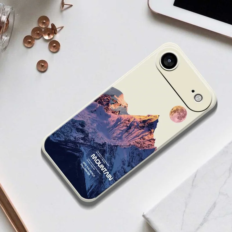 For iPhone 17 Air Case Blue Snow Mountain Pattern Printing Straight Edge TPU Phone Back Cover - Beige