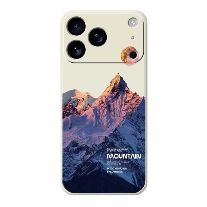 For iPhone 17 Pro Case Blue Snow Mountain Pattern Printing Straight Edge TPU Phone Back Cover - Beige