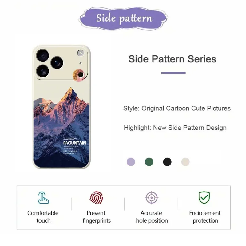For iPhone 17 Pro Case Blue Snow Mountain Pattern Printing Straight Edge TPU Phone Back Cover - Beige