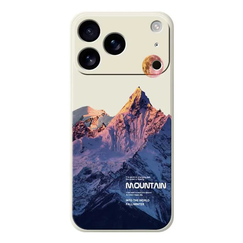 Funda para iPhone 17 Pro Max Patrón de montaña nevada azul Impresión de borde recto Cubierta trasera de teléfono de TPU - Beige